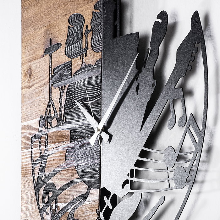 Wallity Wooden Clock 33 Reloj de Pared de Madera Nogal y Negro